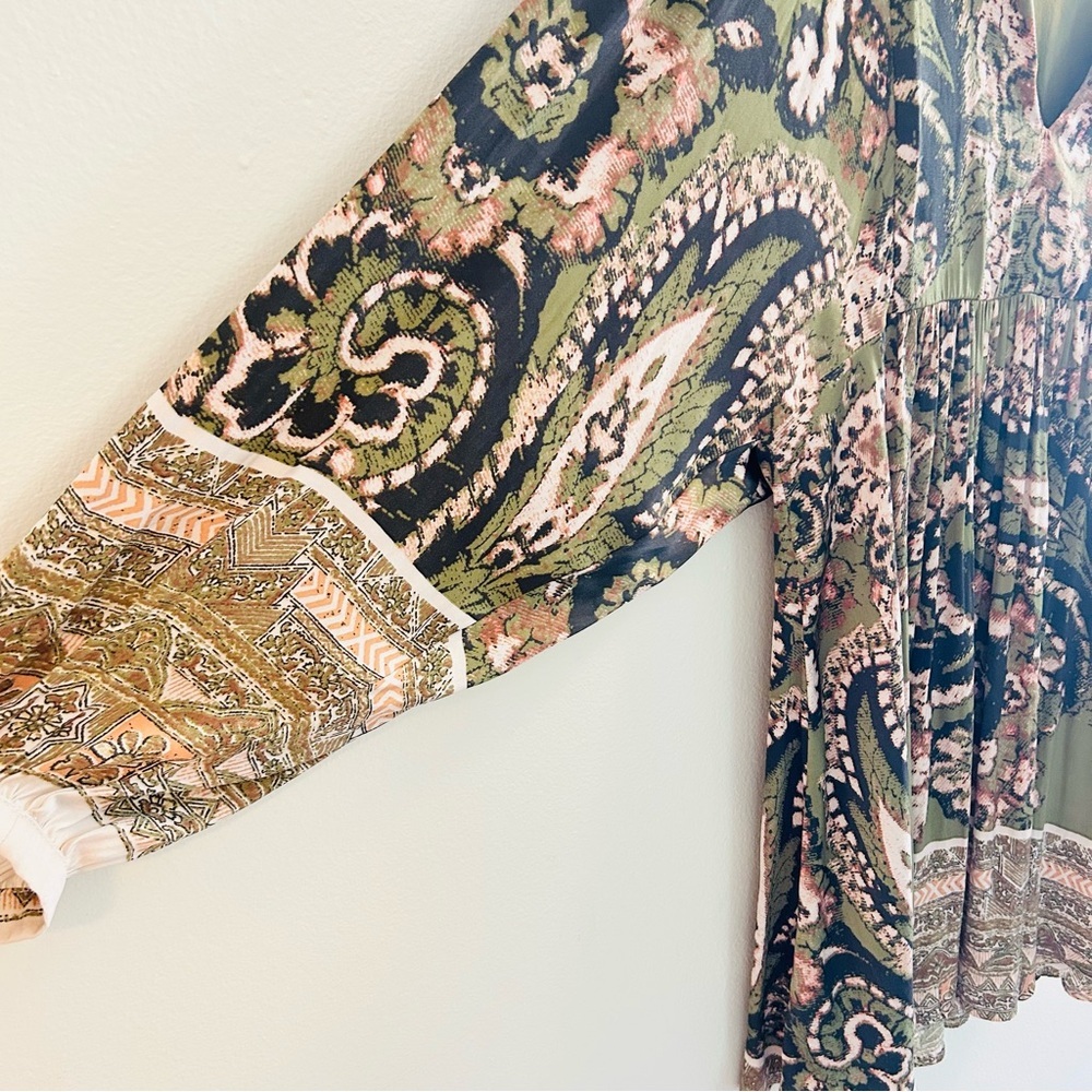 Free People Say You Love Me Mini Shirt Dress Size Small Green Boho Peasant Fall - Picture 6 of 11